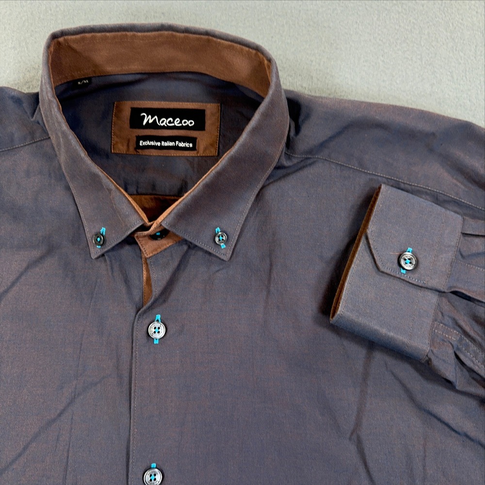 Maceoo Mens Slate Blue Long Sleeve Button Down Italian Fabric Shirt Size 5 XL